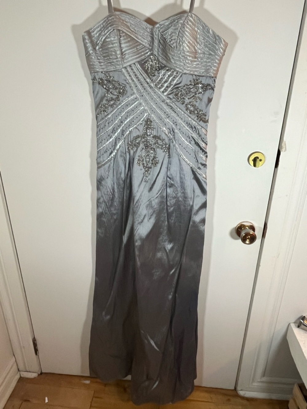 Annabelle Strapless Silver-Beaded Evening Gown